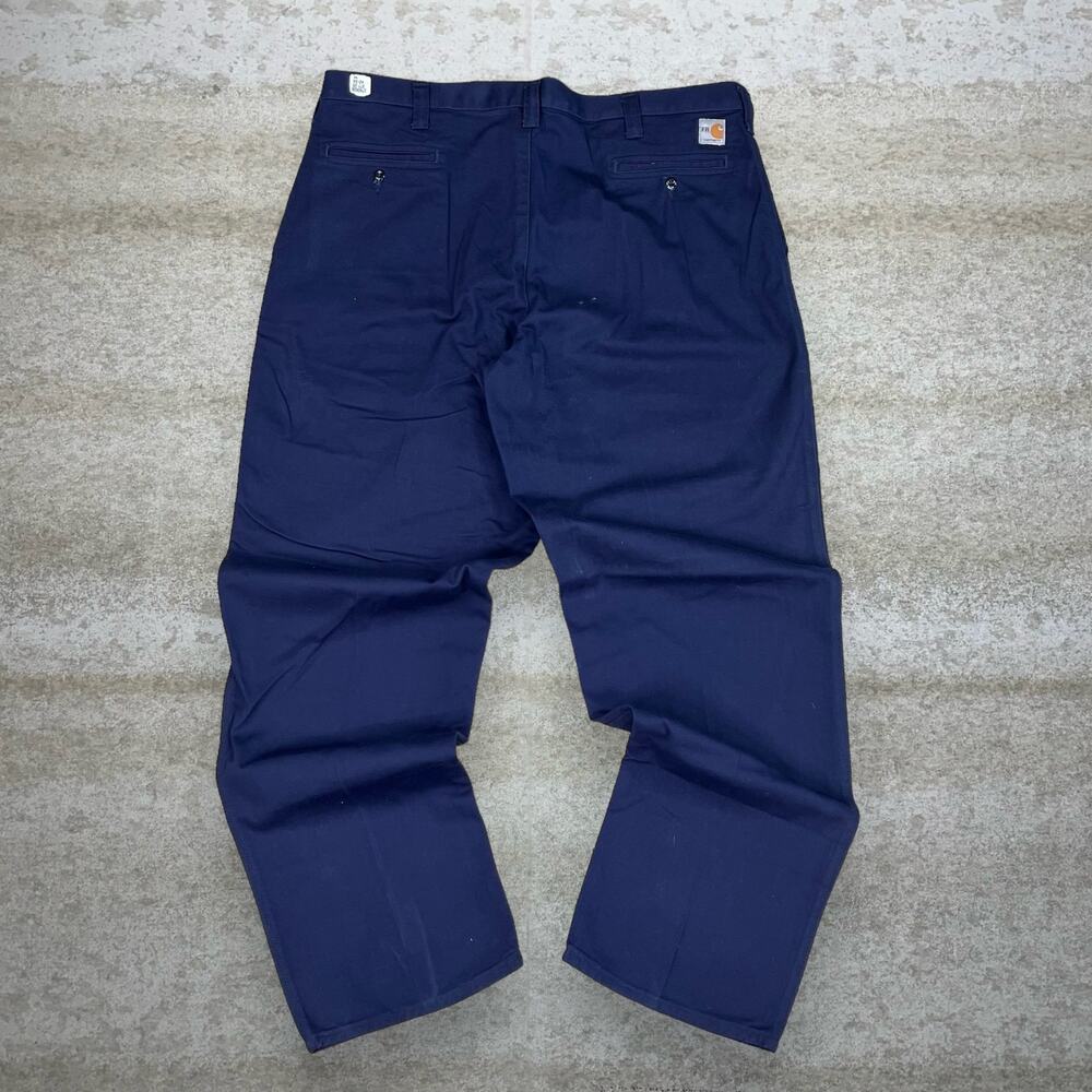 Vintage 90s Carhartt Khakis Pants 42x34 Baggy Fit Navy Blue Fire Resistant Logo